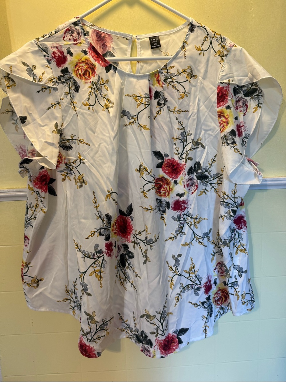 Floral White Ruffle Sleeve Women's Top